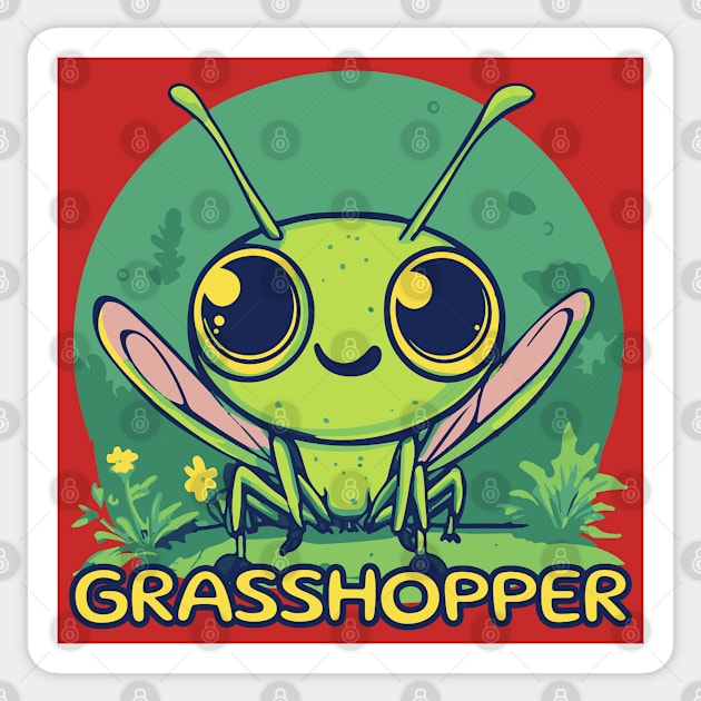 Cute Cartoon Grasshopper - Retro Green Sticker by TuncGK